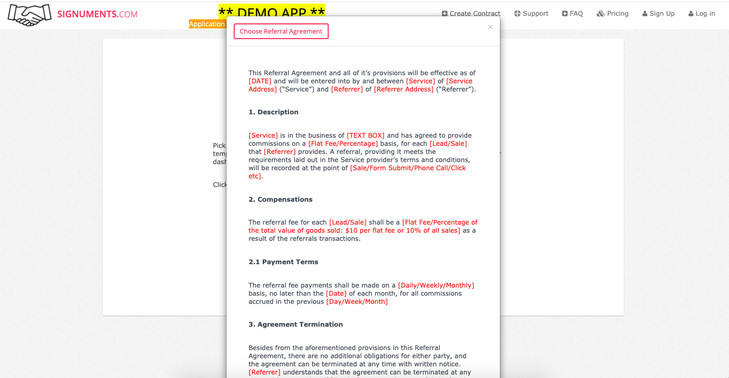 Signuments contract creation