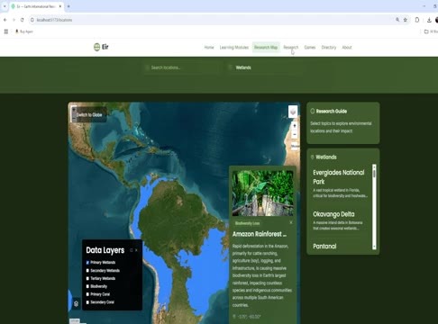 EIR earth app, flat satellite map of the Americas